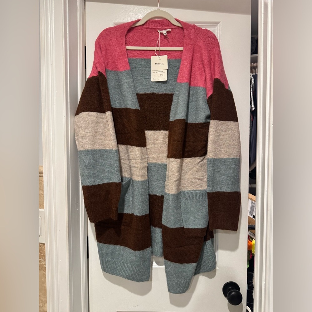 Miracle Pink and Brown Colorblock Long Cardigan